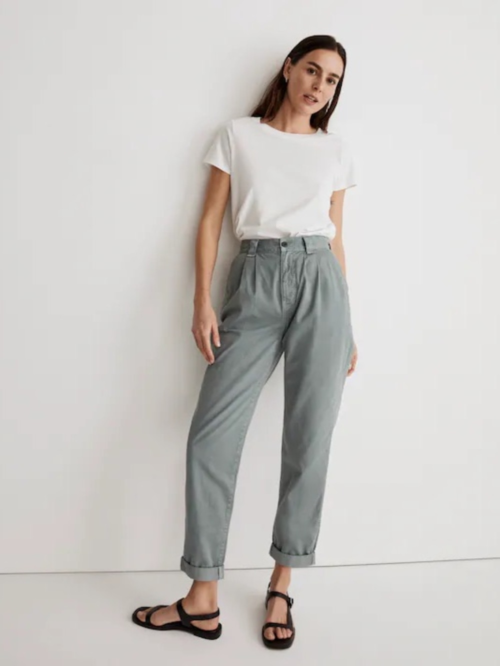 Madewell‎ Garment Dyed Tapered Chino Pants Size 32 Sage Overcast Cotton Pleated